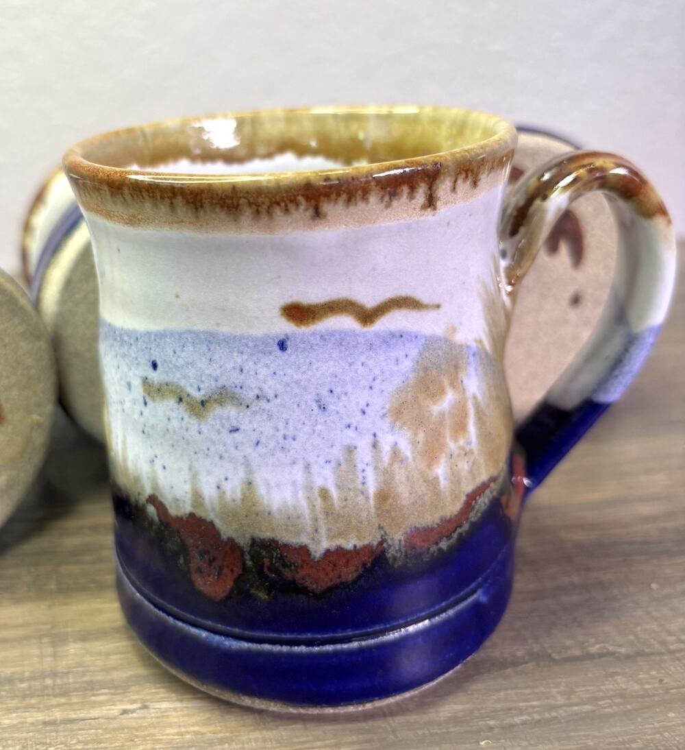 Evans Studio Art Pottery Mugs Set of 4 Signed Mountain Landscape